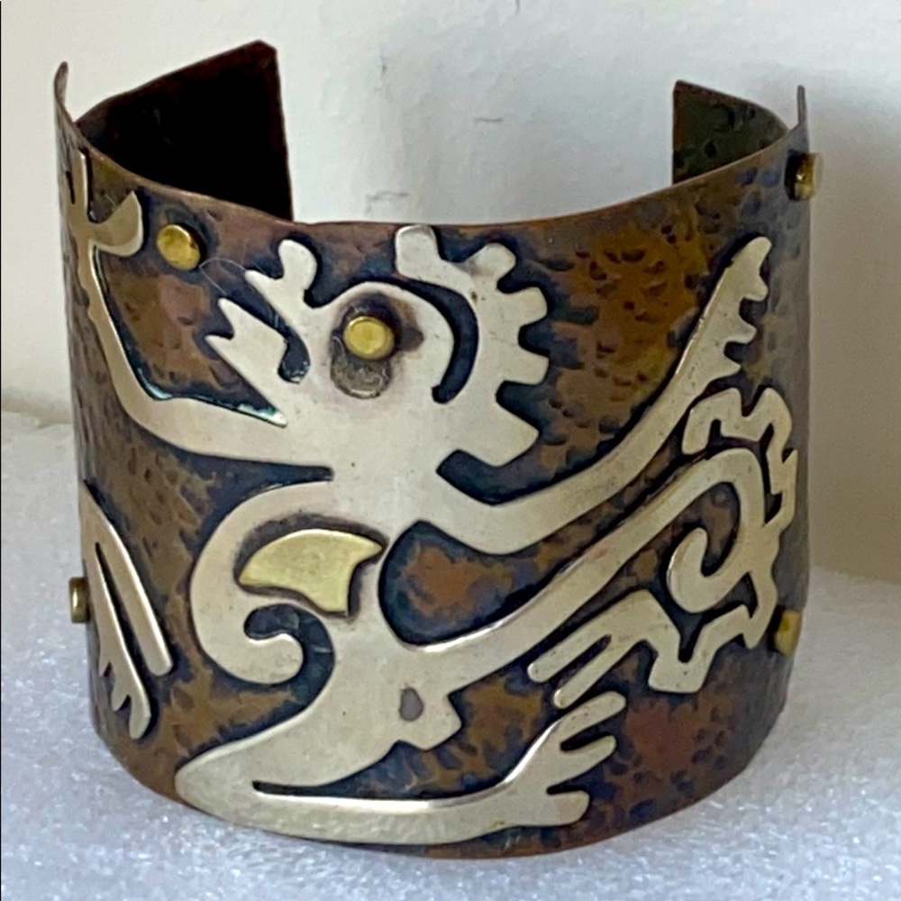 Casa Maya Mexico mixed metal hammered bracelet copper vintage